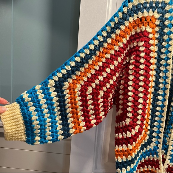 Fiesta Colorful Crocheted Granny Square Open Front Sweater Cardigan. M/L. NWT. - Picture 10 of 14